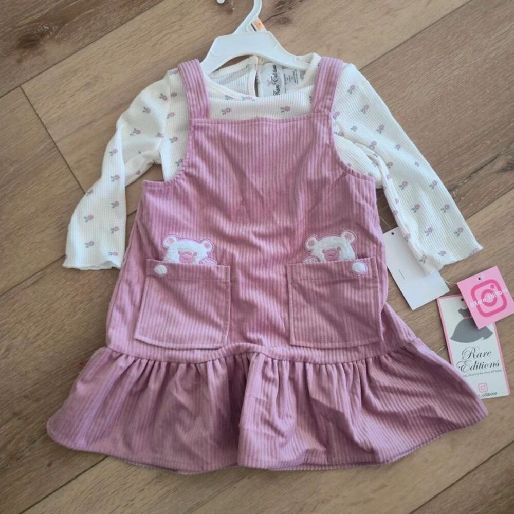 Rare Editions Girls Pink Corduroy 2t Dress & Floral Long Sleeve Shirt Set 2t